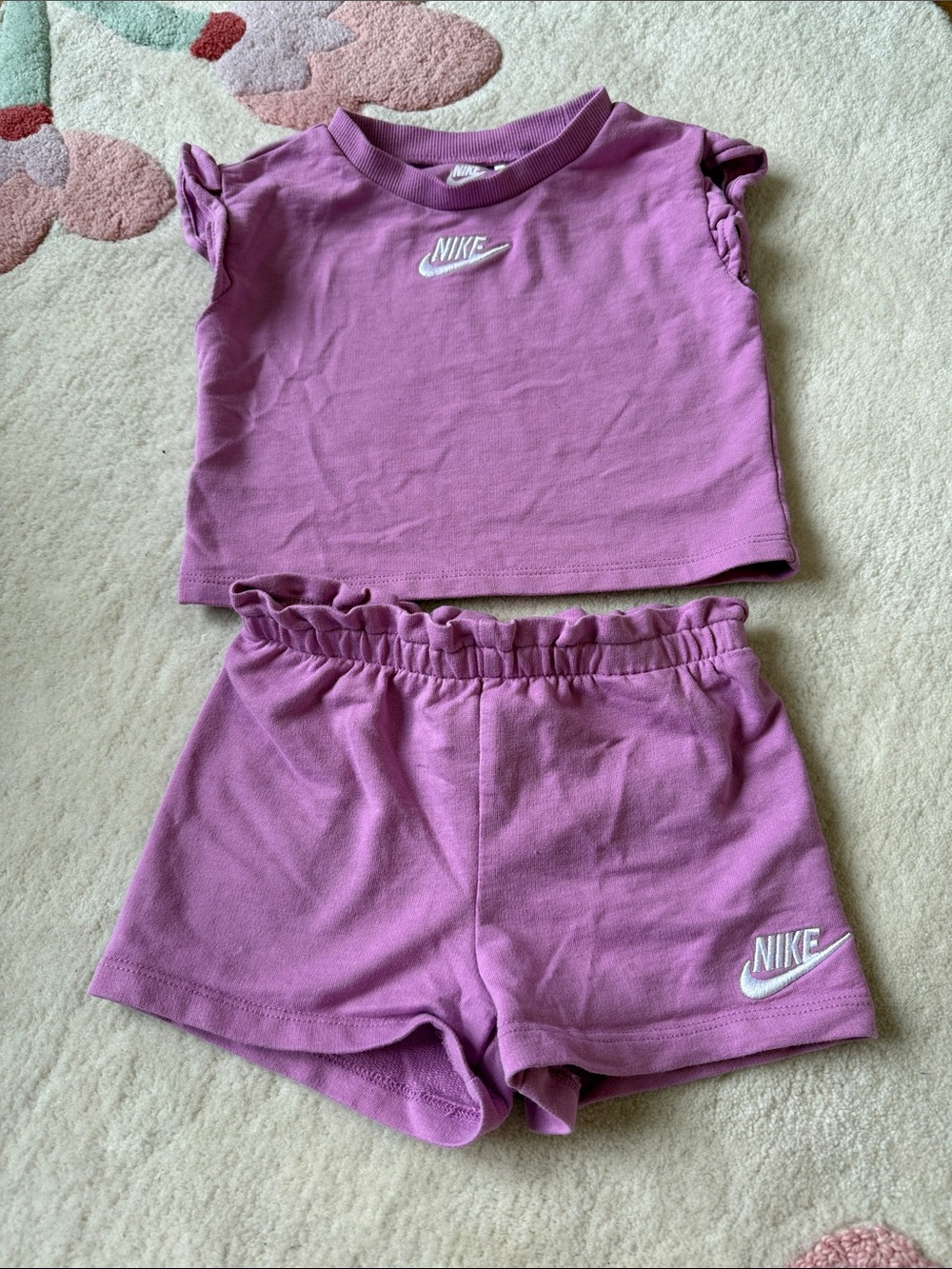 Nike Girls Purple Cropped Tee and Elastic Waist Shorts Set